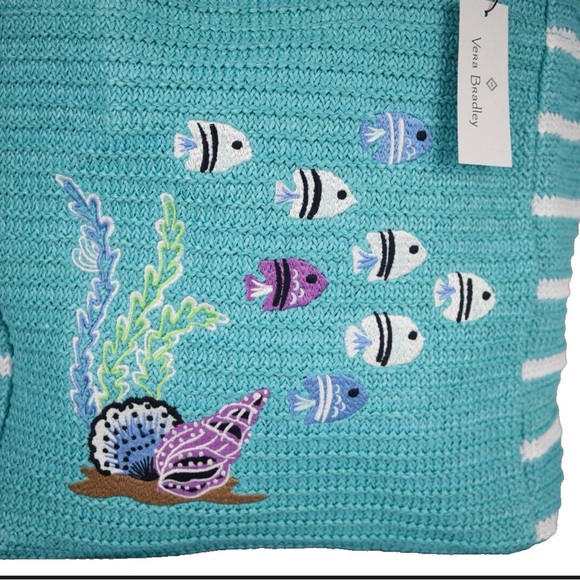 Vera Bradley Straw Tote Bag Antilles Treasure Beach Sea Theme NWT - Picture 3 of 5